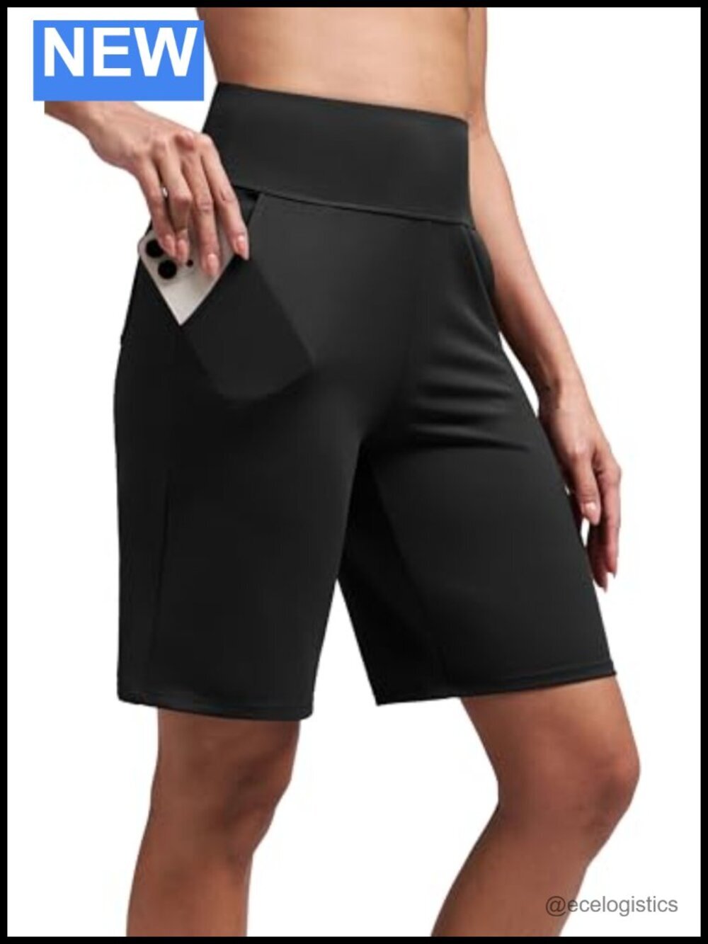 High-Waisted Bermuda Shorts with Pockets Athletic Running Yoga Workout Gym